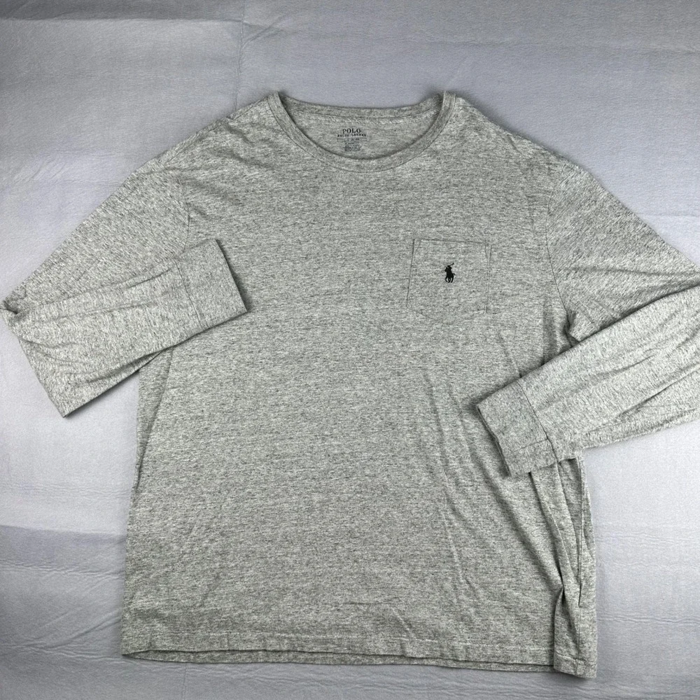 Polo Ralph Lauren Mens Long Sleeve Pocket T-Shirt Heather Gray Classic Fit Large